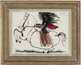 PABLO PICASSO, Woman on horseback 2, off set lithograph, dated in the plate, suite: Toros, French