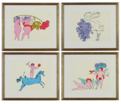AFTER ANDY WARHOL, a set of four quadrichromes of cherubs in the garden, 27.5cm x 21cm each.