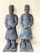 TERRACOTTA WARRIOR STYLE STATUES, a pair, cast resin, 120cm high, 34cm wide. (2)