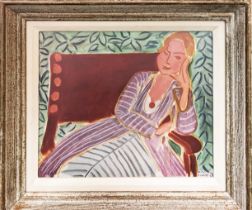 HENRI MATISSE, Jeune femme assise jaune, off set lithograph, signed in the plate, French vintage