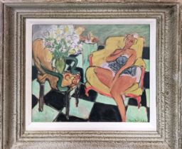 HENRI MATISSE, Jeune femme assise jaune, off set lithograph, signed in the plate, French vintage