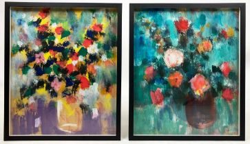 KYRIL PEPINSKY, 'Still lifes with flowers', oil on board, 55cm x 45cm, framed. (2)
