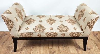 WINDOW SEAT, 135cm W x 70cm H x 55cm D, with patterned fabric.