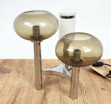 TABLE LAMP, vintage 20th century Italian, three branch with later differing shades, 33.5cm H.