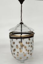 CEILING HALL LANTERN, glass bell jar star decorated with cover, 50cm H x 30cm W.