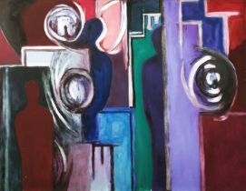 ADRIAN DOLAN, 'Abstract with Figures', oil on canvas, 102cm x 128cm.