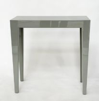 CONSOLE TABLE, 'Anglesey' light grey lacquered rectangular with tapering supports, 75cm w x 35cm D x