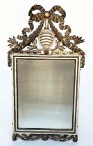 WALL MIRROR, 19th century Italian carved and parcel gilt with beehive and ribbon swag crest and