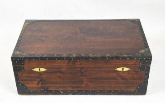 MILITARY SHIPS CABIN TRUNK, 19th century iron bound with a zinc lining and brass escutcheons, 34cm H