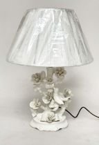 TABLE LAMP, Italian ceramic/porcelain modelled as dove amongst blossom, with shade, 60cm H.