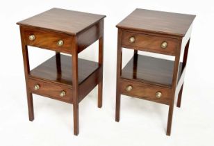 LAMP TABLES, a pair, Georgian style figured mahogany, each with two tiers and two drawers, 40cm x