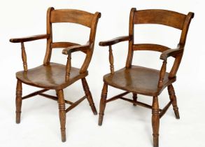 OXFORD ARMCHAIRS, a pair, 19th century English Thames Valley ash, elm and alder, each with arched