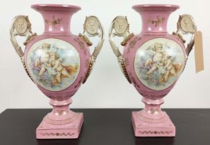 VASES, a pair, Sèvres style glazed ceramic, 41cm H. (2)