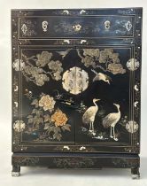 SIDE CABINET, Chinese lacquered gilt, polychrome, stone and silvered metal mounted with drawer and