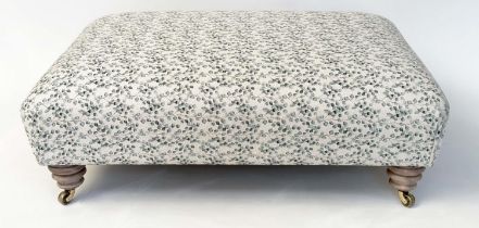 HEARTH STOOL, Country House style rectangular with deep eucalyptus print fabric upholstery and