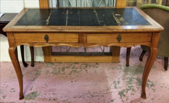 WRITING DESK, 132cm x 72cm x 75cm H, French fruitwood with two frieze drawers.