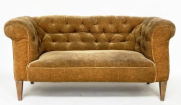 CHESTERFIELD SOFA, early 20th century Edwardian with deep buttoned golden yellow velvet upholstery