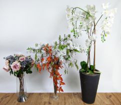 FAUX FLORAL DISPLAYS, a collection of three, each differing, 164cm H approx at tallest. (3)