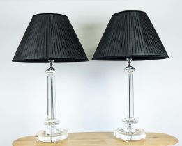 TABLE LAMPS, a pair, cut glass, with pleated shades, 89cm H. (2)