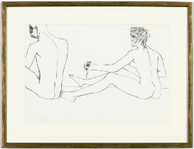 ELISABETH FRINK, Two Seated Men, hand signed, original lithograph. Edition: 250, printed at Curwen