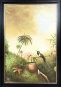 AFTER MARTIN HEADE JOHNSON (18-19-1904) 'Birds of the Tropics - Black Brelasters', oil on canvas,