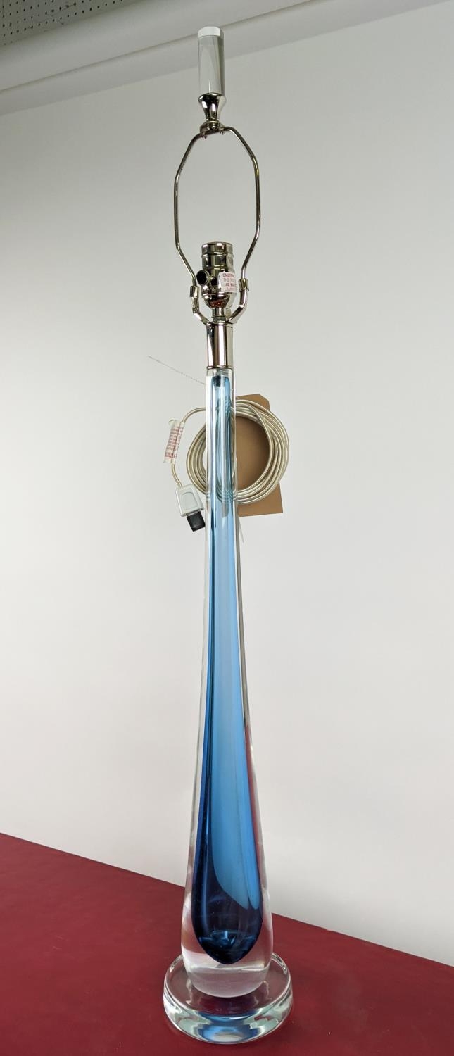 STUDIO A HOME TABLE LAMP, slender blue glass design with shade carrier, 100cm H. - Image 3 of 17
