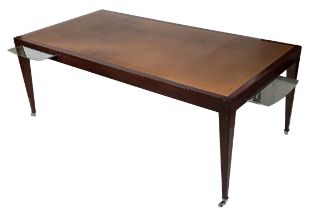 EXECUTIVE WRITING/LIBRARY TABLE, in the manner of David Linley, tan leather with steel brushing