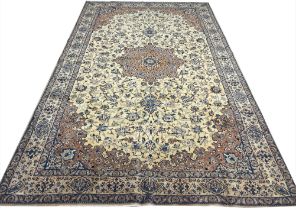 VERY FINE PART SILK PERSIAN NAIN CARPET, 335cm x 210cm.