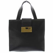 GUCCI VINTAGE TOTE BAG, leather with two top handles, front leather closure with iconic G logo in