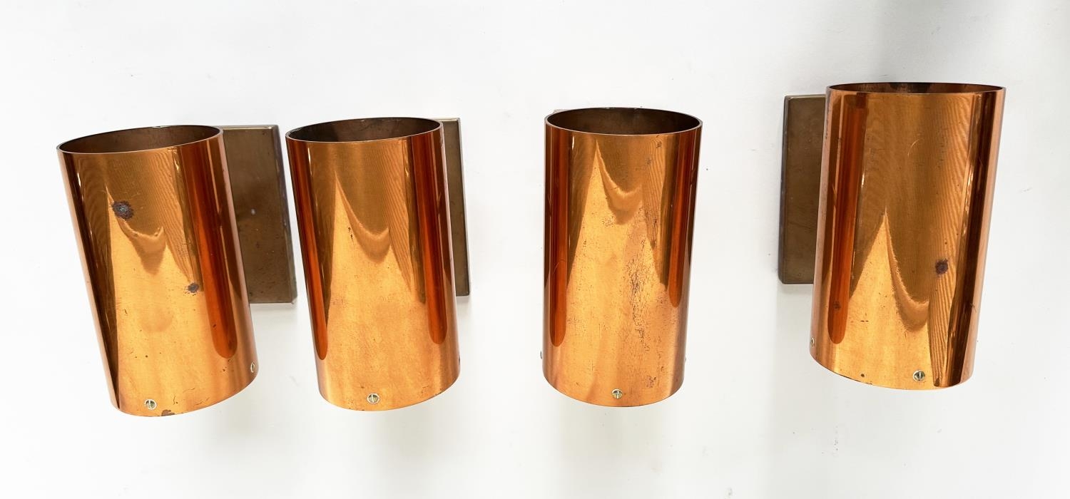 WALL LIGHTS, a set of four 1960s tubular solid copper and solid brass heavy duty, 23cm H x 13cm - Image 3 of 20