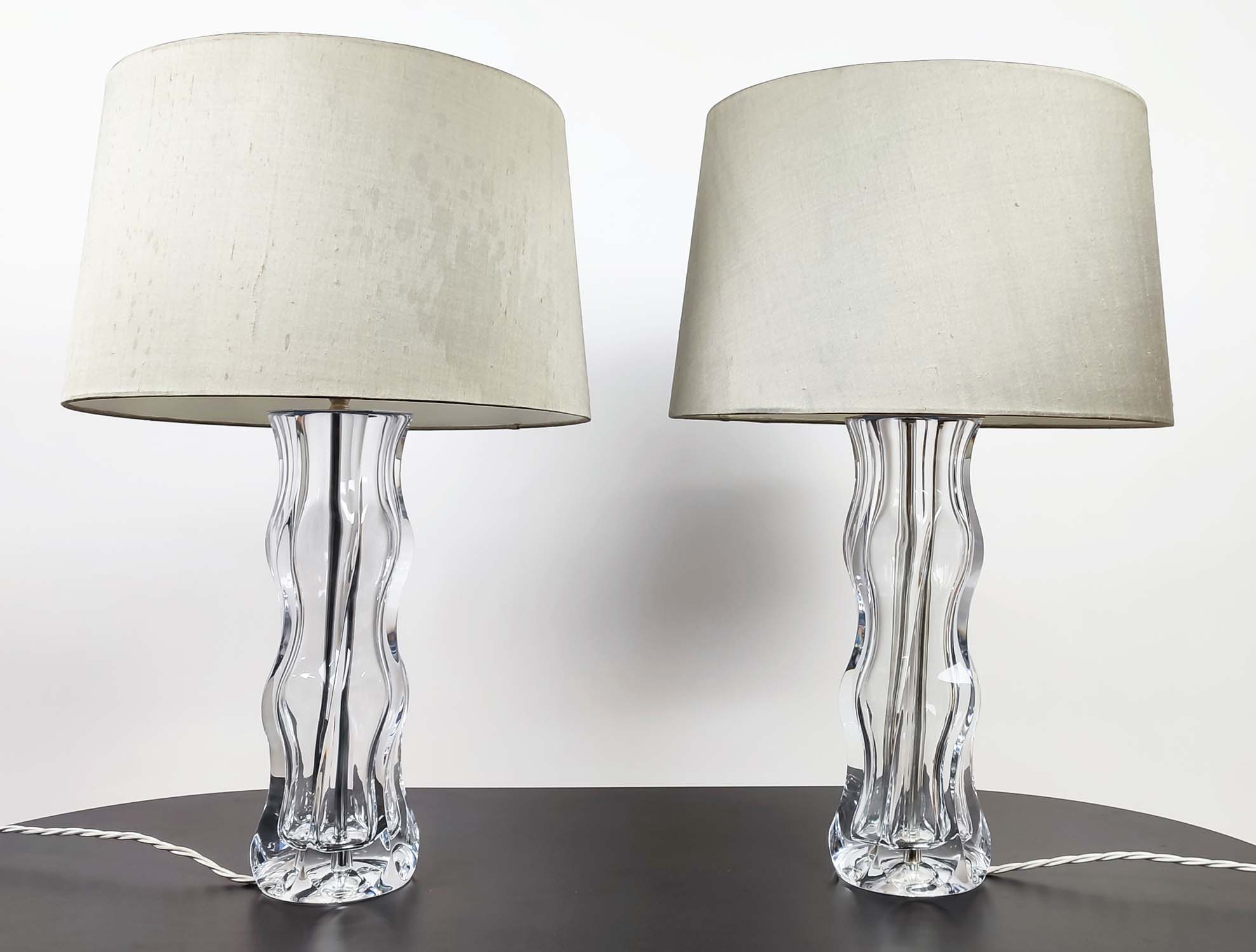 VAUGHAN TABLE LAMPS, a pair, glass with shades. (2) - Image 5 of 20