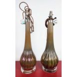 PAOLO MOSCHINO AMBER RIBBED ART TABLE LAMPS, a near pair, 65.5cm H at tallest approx. (2)