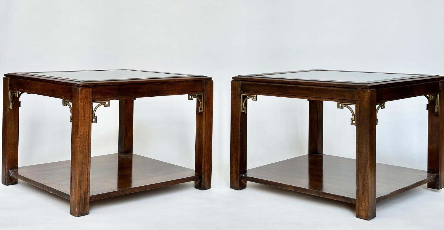 LAMP TABLES, a pair, Georgian style mahogany and gilt metal mounted, each square glazed with - Image 5 of 18