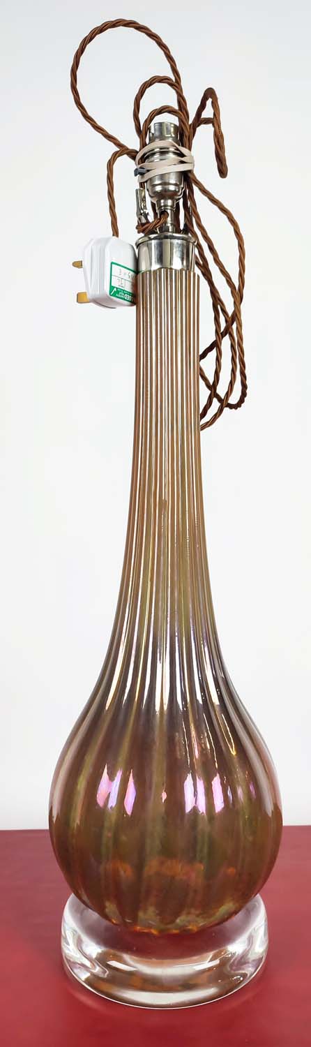 PAOLO MOSCHINO AMBER RIBBED ART TABLE LAMPS, a near pair, 65.5cm H at tallest approx. (2) - Image 8 of 17