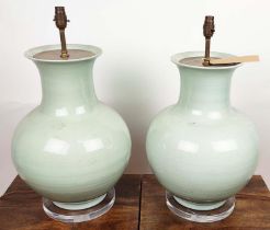 PAOLO MOSCHINO CELADON VASE TABLE LAMPS, a pair, 64cm H. (2)