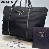 PRADA VINTAGE BAG, nylon body with leather double handles and leather trims throughout,