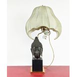 MANNER OF JAMES MONT BUDDHA TABLE LAMP, with silk shade, vintage 20th century, 75cm H.