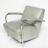 LEOLEX SCYLLA ARMCHAIR, by Gerard Vollenbrock, stitched grey leather and chromed framed, 72cm W.