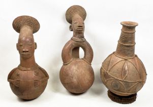 TERRACOTTA AZANDE POTTERY, three pieces (Congo), 62cm H.