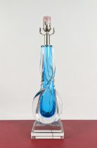 PAOLO MOSCHINO TABLE LAMP, twisted blue glass design, 53cm H.