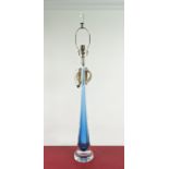 STUDIO A HOME TABLE LAMP, slender blue glass design with shade carrier, 100cm H.