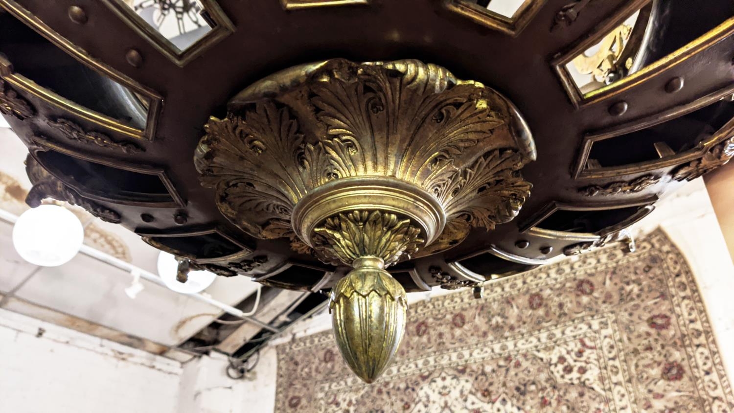 CHANDELIER, 110cm H x 75cm W, French Empire style patinated and gilt metal with angel and wreath - Image 7 of 17