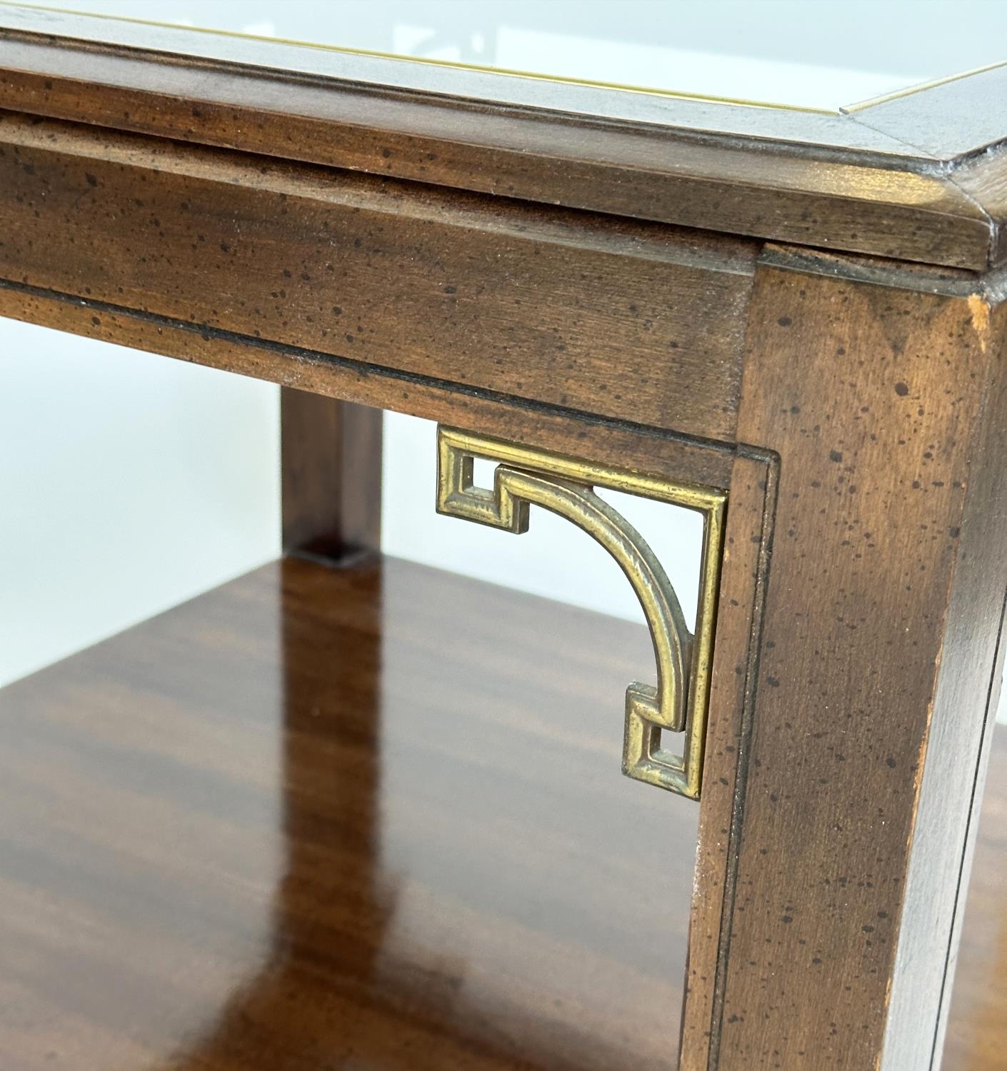 LAMP TABLES, a pair, Georgian style mahogany and gilt metal mounted, each square glazed with - Image 4 of 18