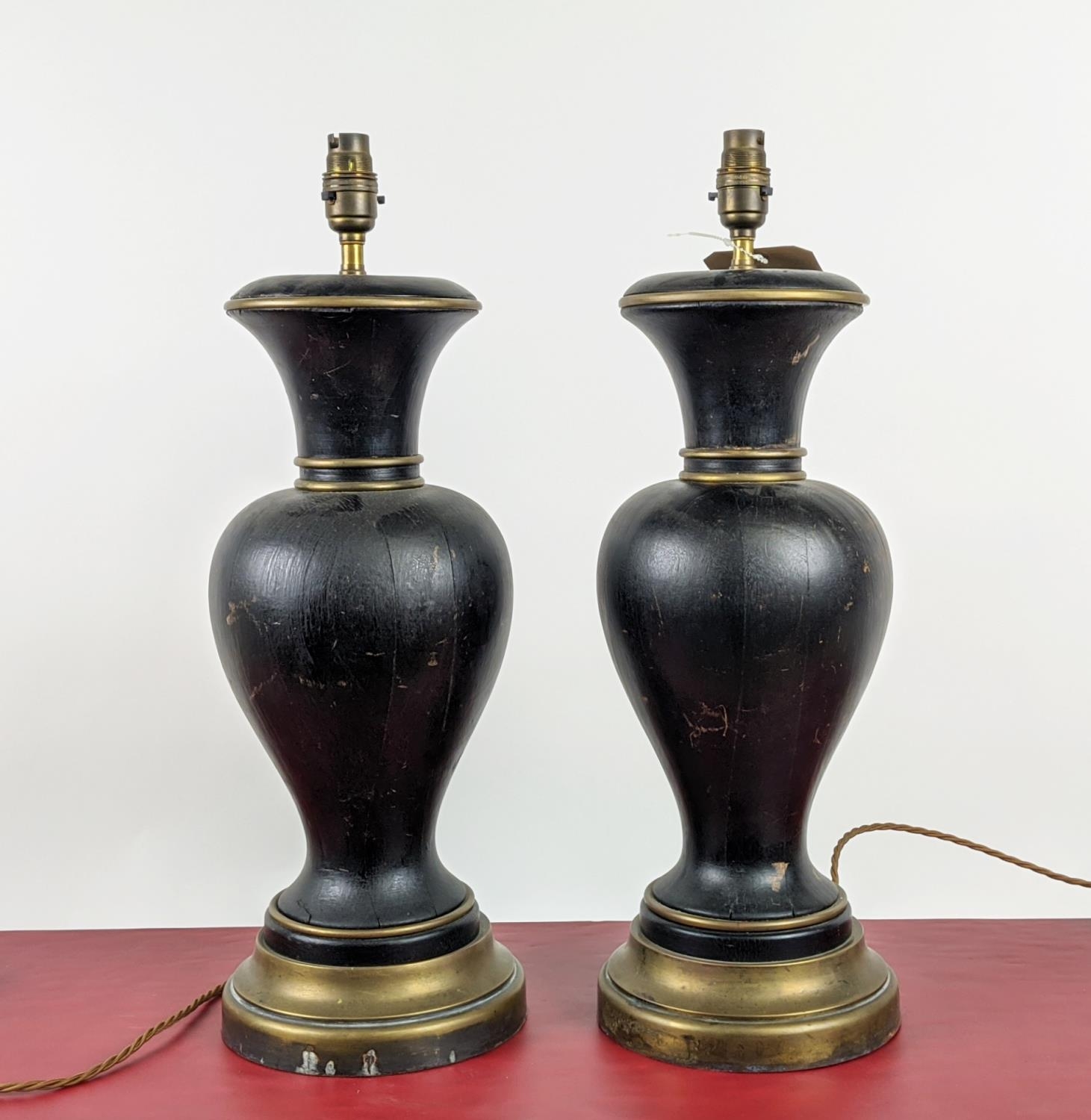 PAOLO MOSCHINO WOOD URN TABLE LAMPS, a pair, 53cm H approx. (2) - Image 2 of 11