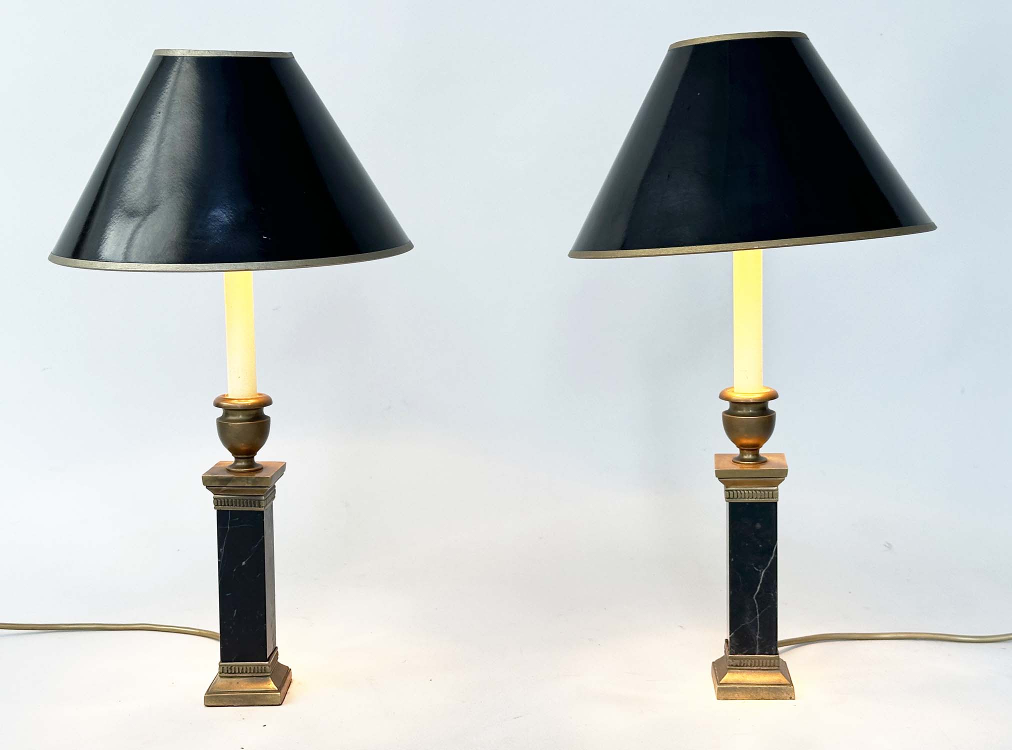 TABLE LAMPS BY BESSELINK AND JONES, a pair, marble and gilt metal mounted of square section column- - Image 5 of 23