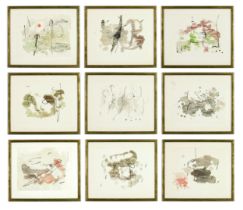 JOAN MIRO, Abstract set of 9 lithographs from Trace sur I’Eau (Trace on the watercolour), 1963. Ref