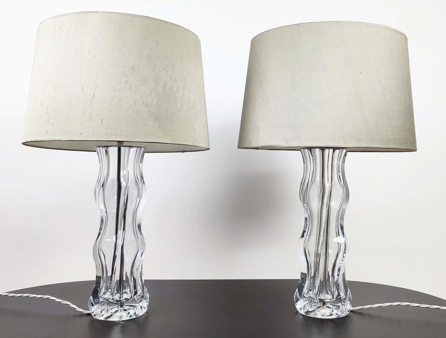 VAUGHAN TABLE LAMPS, a pair, glass with shades. (2) - Image 4 of 20