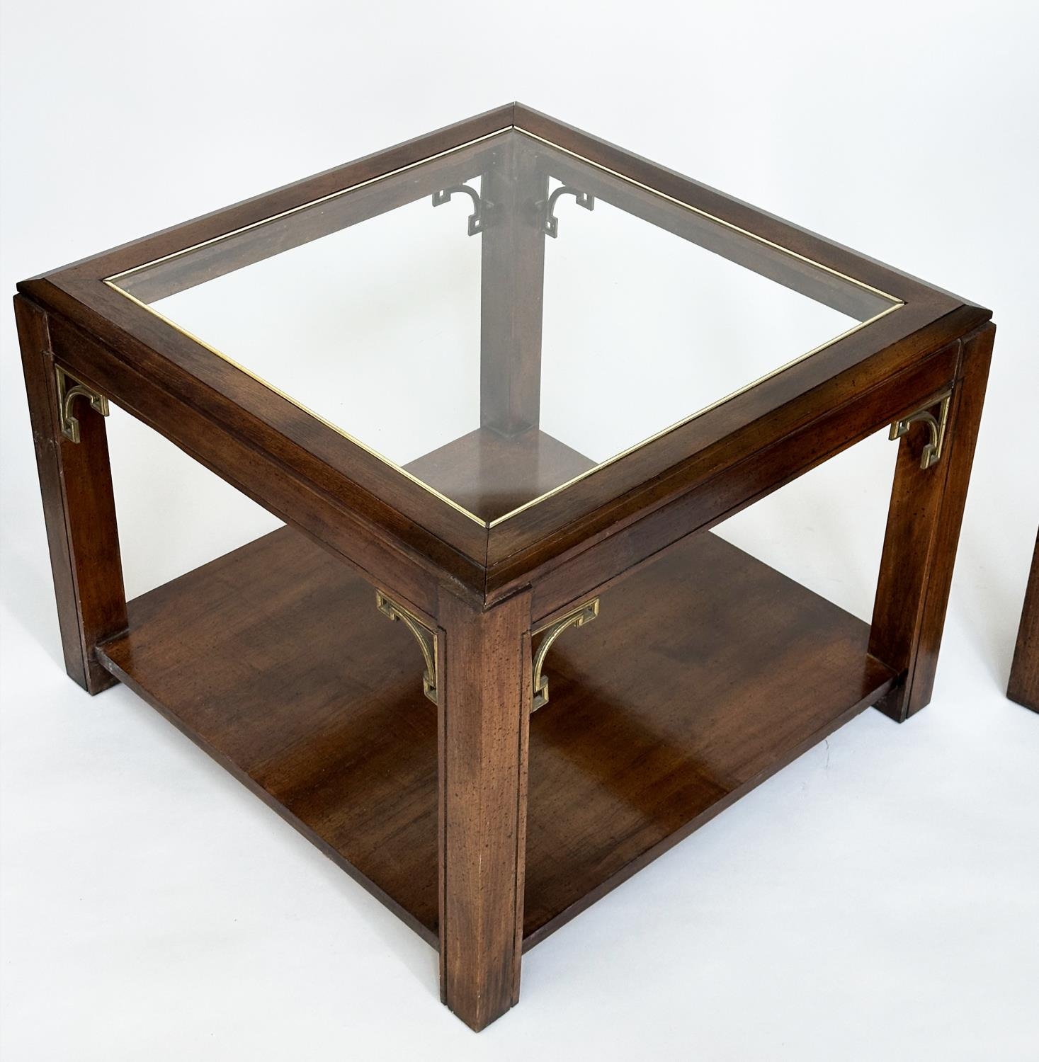 LAMP TABLES, a pair, Georgian style mahogany and gilt metal mounted, each square glazed with - Image 12 of 18