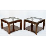 LAMP TABLES, a pair, Georgian style mahogany and gilt metal mounted, each square glazed with
