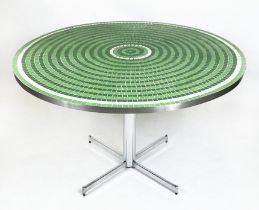 CENTRE TABLE, French circa 1960's circular tiled top on chrome base, 75cm H x 120cm diam.